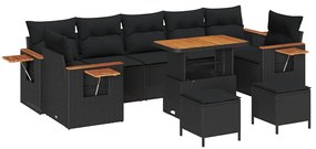 vidaXL Σετ Καναπέ Κήπου με μαξιλάρι 10 pcs Μαύρο 90 x 55 x 71 cm