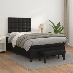 vidaXL Κρεβάτι Boxspring με Στρώμα Μαύρο 120x190εκ.από Συνθετικό Δέρμα