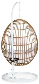 Κρεμαστή πολυθρόνα Comfort Garden 528, Άσπρο, Καφέ, 196x95x95cm, Πλαστικό ψάθινο, Ταπισερί, Μέταλλο