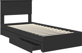 vidaXL Κρεβάτι Αποθήκης Μαύρο 90 x 190 cm Επεξεργασμένο Ξύλο
