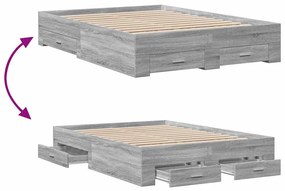 vidaXL Πλαίσιο Κρεβατιού με συρτάρια Γκρι sonoma 135x190εκ. Επεξ. Ξύλο