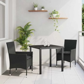 vidaXL Σετ Εξωτερικής Τραπεζαρίας , 3 κομματιών, με μαξιλάρια. Μαύρο πολυ-ράτταν.