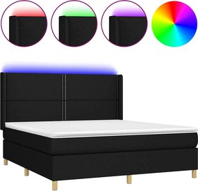 vidaXL Κρεβάτι Boxspring με Στρώμα &amp; LED Μαύρο 160x200 εκ. Υφασμάτινο