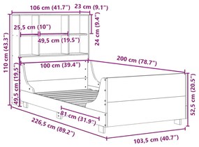 Κρεβάτι Βιβλιοθήκη Χωρίς Στρώμα 100x200 εκ Μασίφ Πεύκο - Καφέ