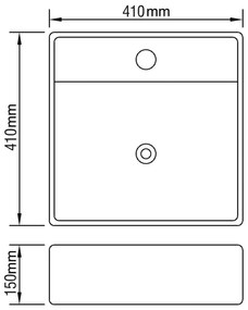 Νιπτήρας Τετράγωνος με Οπή Υπερχείλισης/Βρύσης 41 x 41 εκ. Κεραμικός - Λευκό