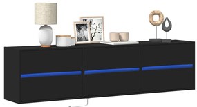 vidaXL Έπιπλο Τοίχου Τηλεόρασης με LED Μαύρο 180x31x45 εκ.