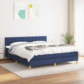 Κρεβάτι Boxspring με Στρώμα Μπλε 160x200 εκ. Υφασμάτινο