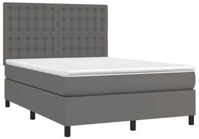 vidaXL Κρεβάτι Boxspring με Στρώμα Γκρι 140x200εκ. από Συνθετικό Δέρμα