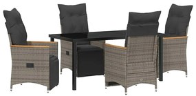 vidaXL Σέτ φαγητού για κήπο με μαξιλάρι 5 pcs Γκρι Πολυ ράταν