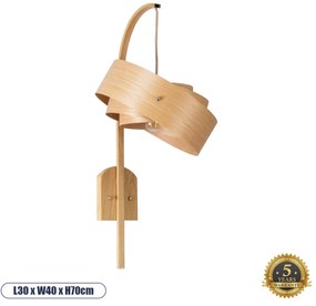 02223 GloboStar®  KALAMA 02223 Boho Επιτοίχιο Φωτιστικό Απλίκα Μονόφωτο 1 x E27 IP20 Μπεζ Ξύλο - Μ30 x Π40 x Υ70cm