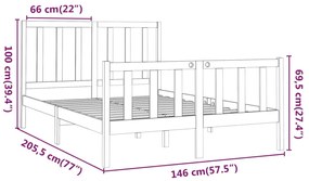 Σκελετός Κρεβατιού Χωρίς Στρώμα 140x190 εκ Μασίφ Ξύλο Πεύκου - Καφέ