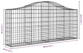 Συρματοκιβώτια Τοξωτά 5 τεμ. 200x30x80/100 εκ. Γαλβαν. Ατσάλι - Ασήμι