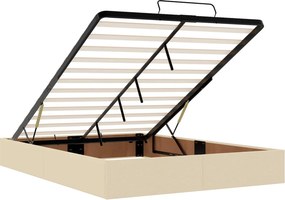 vidaXL Κρεβάτι Ottoman με Στρώμα και LED Κρεμ 140 x 200 cm Ύφασμα