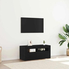 vidaXL Ντουλάπι τηλεόρασης με LED Μαύρη Δρυς 90x35x40 εκ. Επεξεργασμένο ξύλο