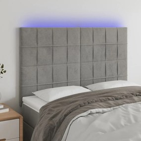Κεφαλάρι Κρεβατιού LED Ανοιχτό Γκρι 144x5x118/128 εκ. Βελούδινο 3122472
