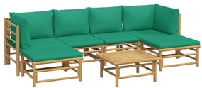 vidaXL Σαλόνι Κήπου Σετ 7 Τεμ. από Μπαμπού με Πράσινα Μαξιλάρια