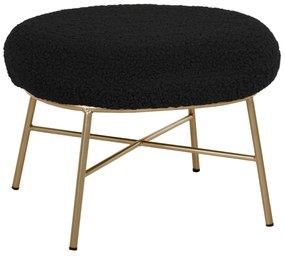 STOOL FOOTREST TRUDI  BLACK BOUCLE FABRIC AND GOLD METAL BASE 56x47x40Hcm.