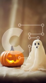 Intra Συλλεκτικό Ξύλινο Παζλ Plywood  4mm - Διακόσμηση Halloween Ghost με πορτοκαλί κολοκύθα Σε Ξύλινο Κουτί - Διαστάσεις Puzzle: 10x10 cm – 25 κομμάτια