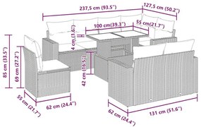 Σαλόνι Κήπου Σετ 9 Τεμαχίων Μαύρο από Συνθ. Ρατάν με Μαξιλάρια - Μαύρο