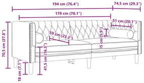 ΚΑΝΑΠΕΣ ΔΙΘΕΣΙΟΣ CHESTERFIELD ΜΕ ΣΤΗΡΙΓΜΑΤΑ ΜΠΛΕ ΒΕΛΟΥΔΟ 372701