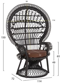 Καρέκλα - Πολυθρόνα ROYAL PEACOCK C9342.03 Μαύρο Rattan με Καφέ Μαξιλάρι 114x72x150Yεκ. 114x72x150 εκ.