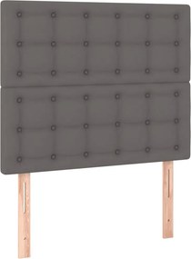 vidaXL Κρεβάτι Boxspring με Στρώμα &amp; LED Γκρι 90x200 εκ. Συνθ. Δέρμα