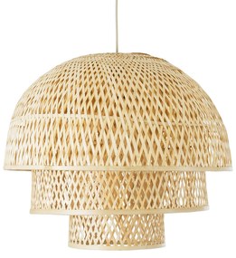 GloboStar® HIROKA 01836 Boho Κρεμαστό Φωτιστικό Οροφής Μονόφωτο 1 x E27 AC220-240V IP20 - Φ60 x Υ50cm - Μπεζ Ξύλινο Μπαμπού Πλέγμα - 5 Χρόνια Εγγύηση