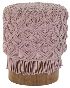Υποπόδια DKD Home Decor 43 x 43 x 51 cm Ξύλο Καφέ Ανοιχτό Ροζ Μακραμέ Boho