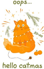 Εικονογράφηση Hello catmas. Funny greeting card for, Нина Виноградова