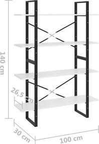 vidaXL Βιβλιοθήκη με 4 Ράφια Λευκή 100 x 30 x 140 εκ. από Επεξ. Ξύλο