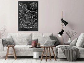 Αφίσα - City Map: Amsterdam (Dark) - 40x60 - Μαύρο - Με πασπαρτού