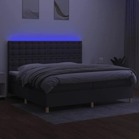 vidaXL Κρεβάτι Boxspring με Στρώμα &amp; LED Σκ.Γκρι 200x200εκ. Υφασμάτινο