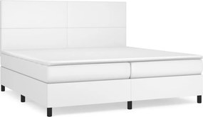 vidaXL Κρεβάτι Boxspring με Στρώμα Λευκό 200x200 εκ. Συνθετικό Δέρμα