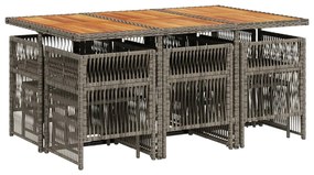vidaXL Σετ Τραπεζαρίας Κήπου 11 Τεμαχίων Γκρι Συνθ. Ρατάν με Μαξιλάρια
