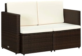 vidaXL Καναπές Κήπου Διθέσιος Καφέ από Συνθετικό Ρατάν με Μαξιλάρια