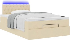 vidaXL Οθωμανικό κρεβάτι με στρώμα &amp; LEDs Cream 120x200cm ύφασμα