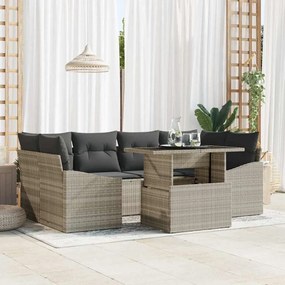 vidaXL Σετ Καναπέ Κήπου 7 Τεμαχίων με Μαξιλάρια σε Ανοιχτό Γκρι Πολυ Ράττον