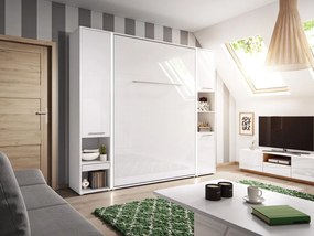 Σετ επίπλων Concept Pro Lenart AH145, Γυαλιστερό λευκό, Άσπρο, Πλαστικοποιημένη μοριοσανίδα, Τάβλες για Κρεβάτι, 90x200, Μονόκλινο, Με συρτάρια, Με πόρτες