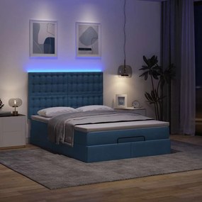 vidaXL Οθωμανικό κρεβάτι με στρώμα & LEDs Μπλε 140x200cm ύφασμα