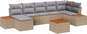 vidaXL Σετ Καναπέ Κήπου με μαξιλάρι 8 pcs Μπεζ Πολυ ράταν