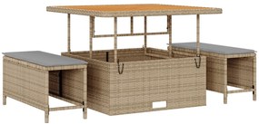 vidaXL 9 Piece Garden Sofa Set with Cushions Beige Poly Rattan Acacia