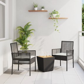 vidaXL Σετ Κήπου 3 Τεμαχίων με Μαξιλάρια Μαύρο Πολυ Ράτταν