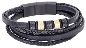 Βραχιόλι Senza Men&#039;s Steel Black Leather Strap