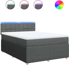 vidaXL Κρεβάτι Boxspring με Στρώμα Σκούρο Γκρι 140x200 εκ Υφασμάτινο