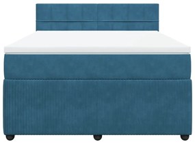 Κρεβάτι Boxspring με Στρώμα Μπλε 140x200 εκ. Βελούδινο - Μπλε