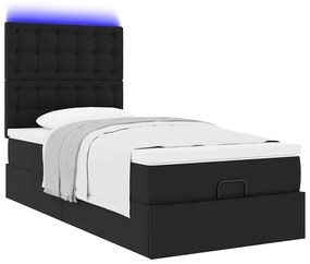Οθωμανικό κρεβάτι με στρώμα &amp; LEDs Μαύρο 90x190cm Faux Leather 3313825