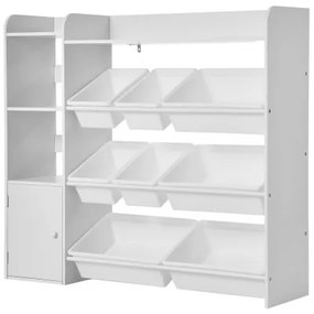 VEVOR 4-Tier Kids Toy Storage and Bookshelf with 8 Flexible Plastic Bins White