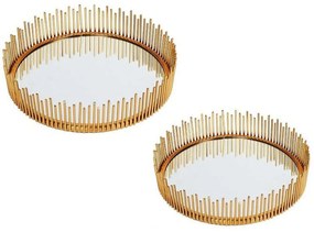 Διακοσμητικός Δίσκος Ακτίνες (Σετ 2Τμχ) NID150 30x6/25x6cm Gold Espiel Μέταλλο,Γυαλί