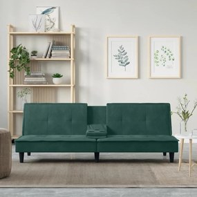 Καναπές Κρεβάτι με Ποτηροθήκες Σκούρο Πράσινο Βελούδινος - Πράσινο