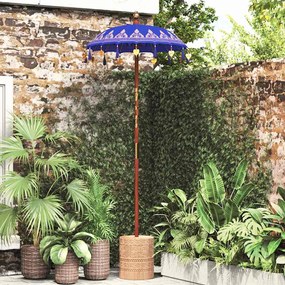 vidaXL Ομπρέλα με Βάση Μπλε, Καφέ 250 cm Βαμβάκι, Ξύλο